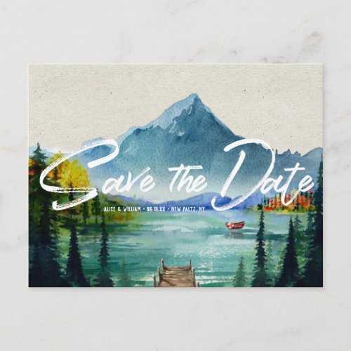 Rustic Autumn Mountain Wedding  Save the Date Announcement Postcard