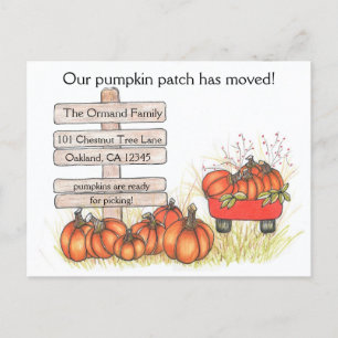 Rustic Autumn New Address Pumpkin Patch Announcement Postcard