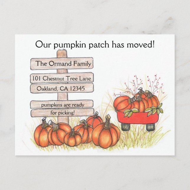 Rustic Autumn New Address Pumpkin Patch Announcement Postcard (Front)