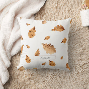 Rustic Autumn Oak Leaves Neutral Nature Pattern Throw Pillow