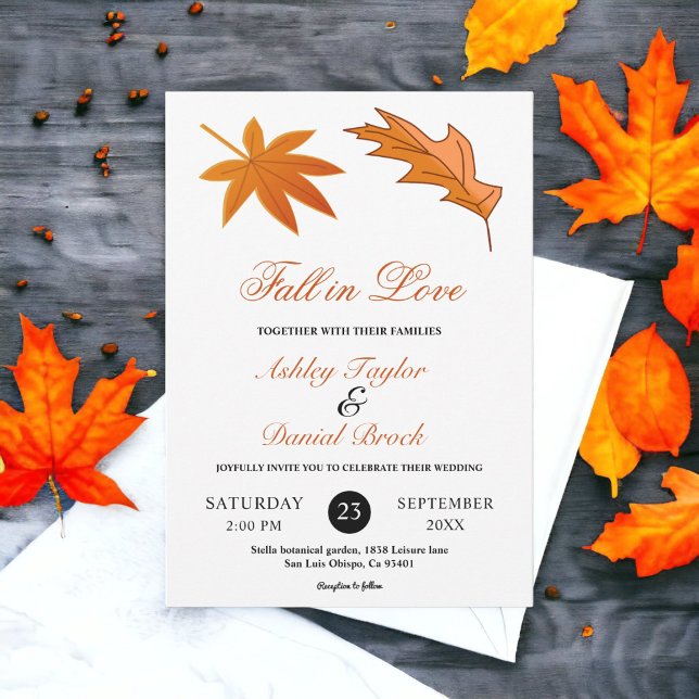 Rustic Autumn Orange Leaves Fall Floral Wedding Invitation (Creator Uploaded)