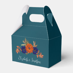 Rustic Autumn Orange Navy Blue Floral Wedding Favor Boxes