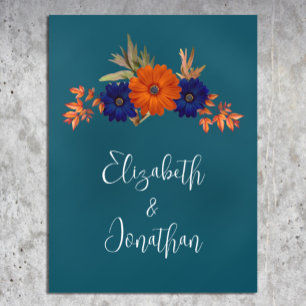 Rustic Autumn Orange Navy Blue Floral Wedding Floor Decals