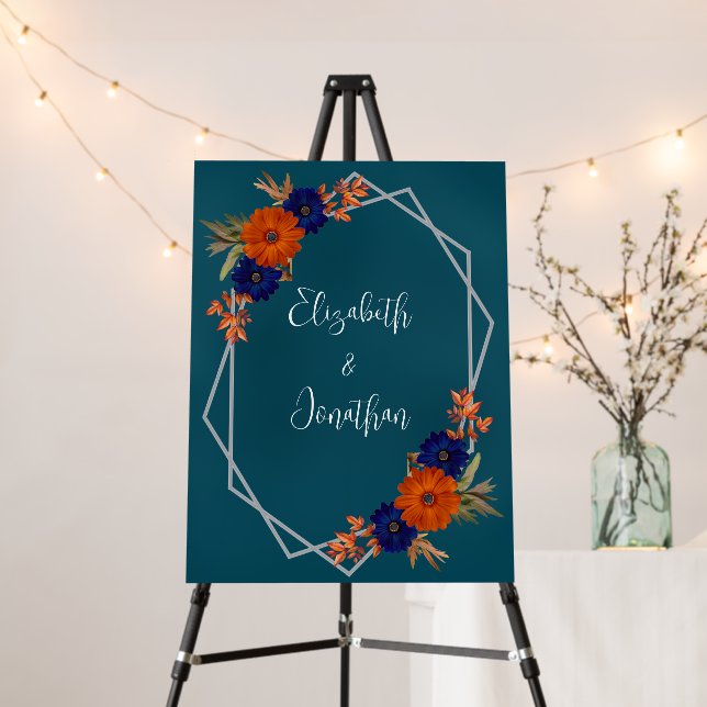 Rustic Autumn Orange Navy Blue Floral Wedding Foam Board (In Situ (Stand))