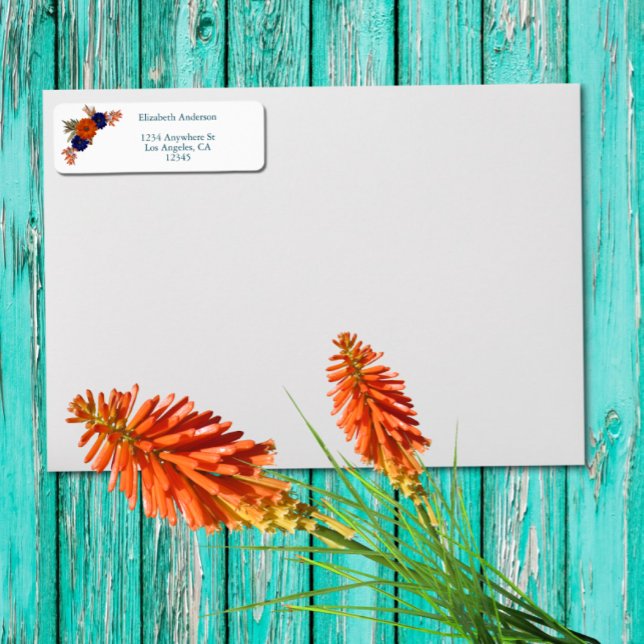 Rustic Autumn Orange Navy Blue Floral Wedding Label (Creator Uploaded)