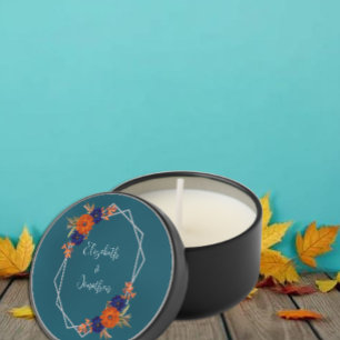 Rustic Autumn Orange Navy Blue Floral Wedding Mini Candle Favors