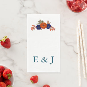 Rustic Autumn Orange Navy Blue Floral Wedding Paper Guest Towels