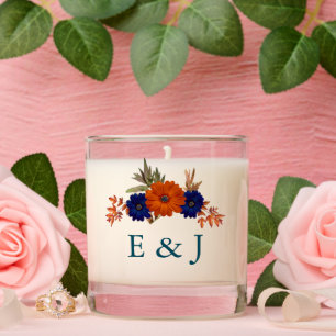 Rustic Autumn Orange Navy Blue Floral Wedding Scented Candle