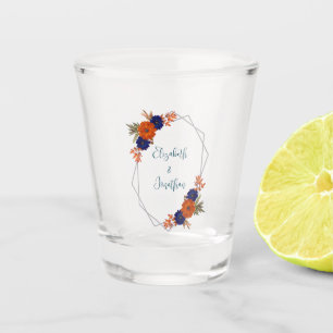 Rustic Autumn Orange Navy Blue Floral Wedding Shot Glass