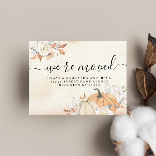 Rustic Autumn Orange Pumpkins  Flowers Announcement Postcard