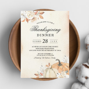 Rustic Autumn Orange Pumpkins & Flowers Invitation