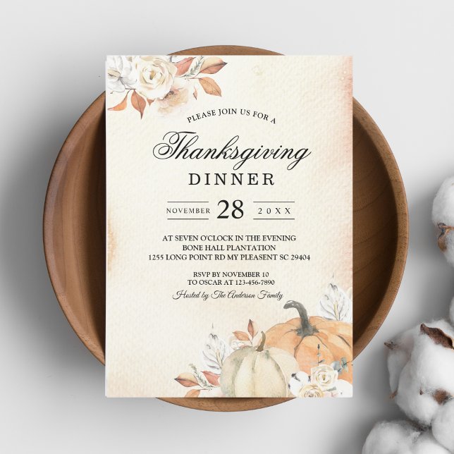 Rustic Autumn Orange Pumpkins & Flowers Invitation (Creator Uploaded)