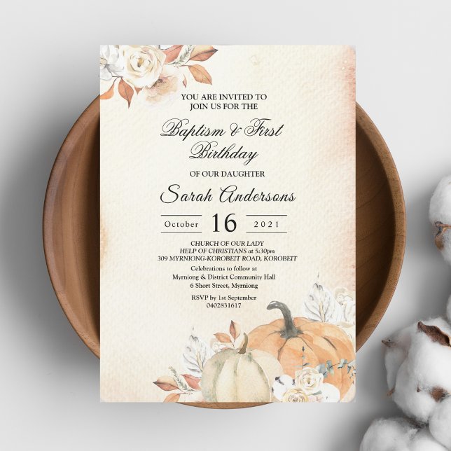 Rustic Autumn Orange Pumpkins & Flowers Invitation (Creator Uploaded)