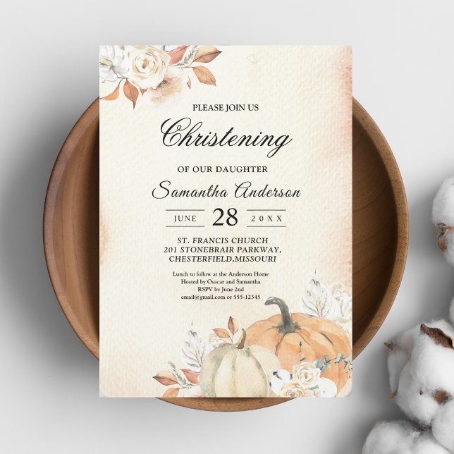 Rustic Autumn Orange Pumpkins & Flowers Invitation (Creator Uploaded)