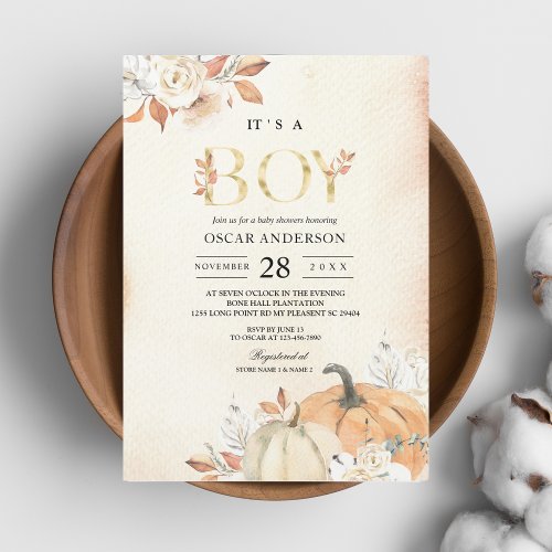 Rustic Autumn Orange Pumpkins  Flowers Invitation