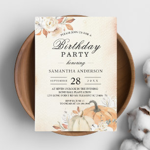 Rustic Autumn Orange Pumpkins & Flowers Invitation