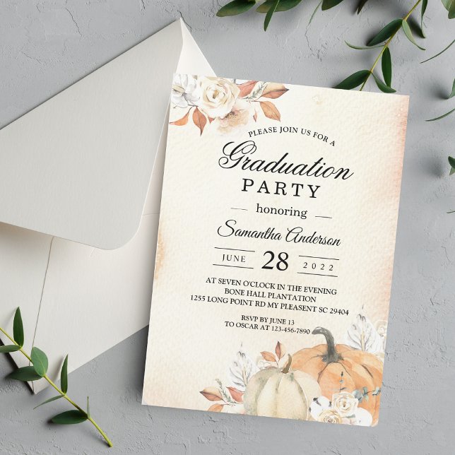 Rustic Autumn Orange Pumpkins & Flowers Invitation (Creator Uploaded)