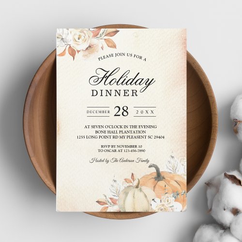 Rustic Autumn Orange Pumpkins  Flowers Invitation