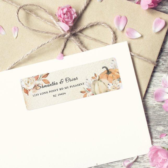 Rustic Autumn Orange Pumpkins & Flowers Label (Creator Uploaded)