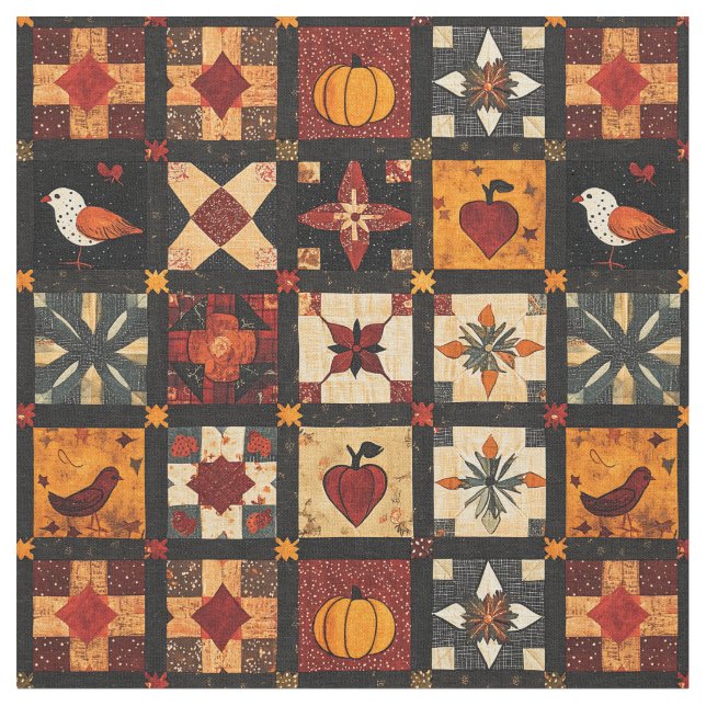 Rustic Autumn Patchwork Quilt Pattern | Farmhouse Fabric (Close Up)