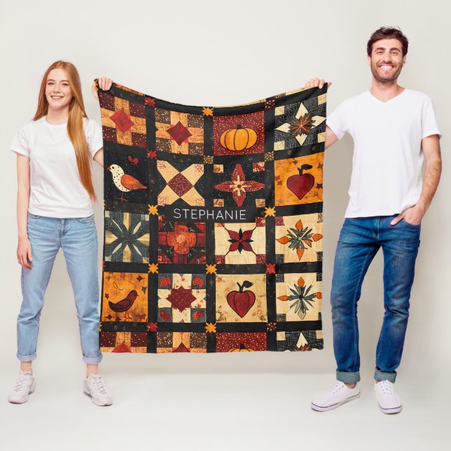 Rustic Autumn Patchwork Quilt Pattern | Farmhouse Fleece Blanket (In Situ)