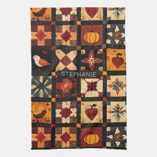 Rustic Autumn Patchwork Quilt Pattern | Farmhouse Kitchen Towel (Vertical)