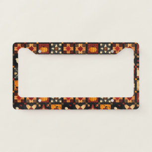 Rustic Autumn Patchwork Quilt Pattern   Farmhouse License Plate Frame