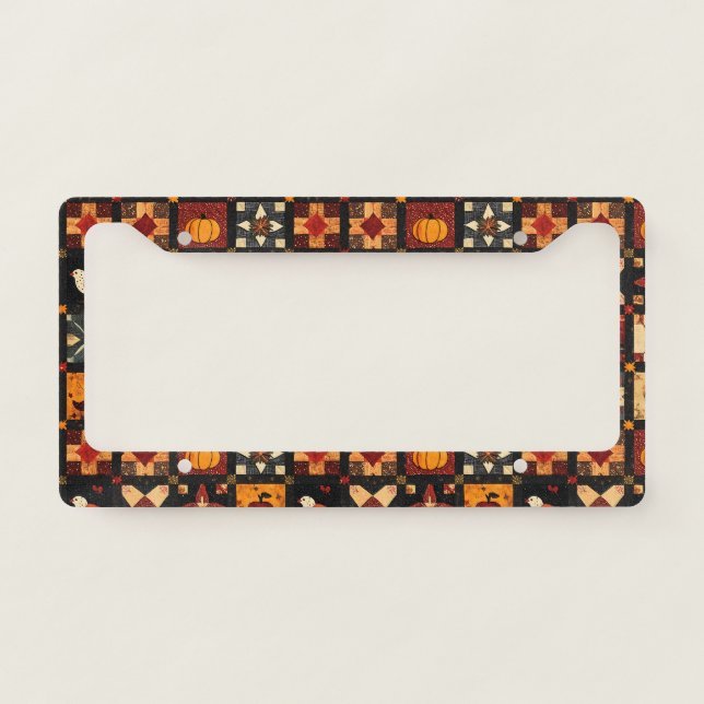 Rustic Autumn Patchwork Quilt Pattern | Farmhouse License Plate Frame (Front)