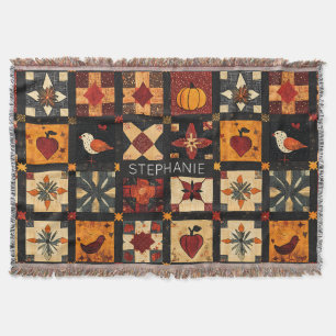 Rustic Autumn Patchwork Quilt Pattern Farmhouse Throw Blanket