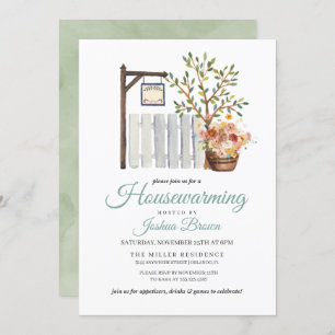 Rustic Autumn Picket Fence Housewarming Invitation