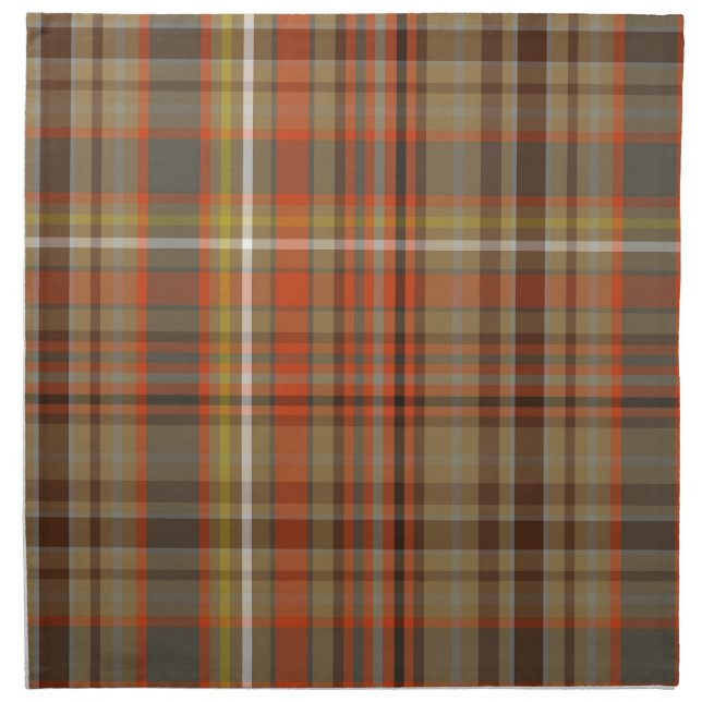 Rustic Autumn Plaid Brown Orange Gray Gold White Cloth Napkin (Front)