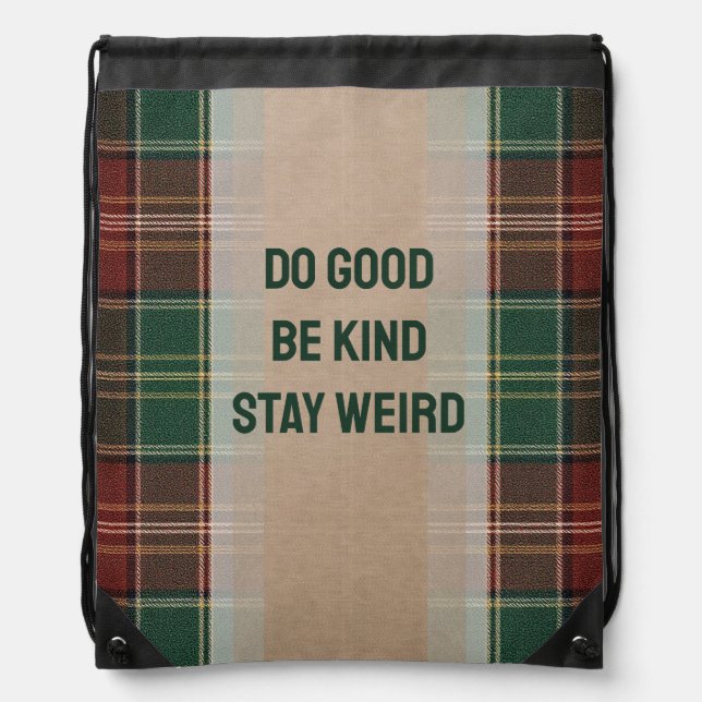 Rustic Autumn Plaid Drawstring Bag (Front)