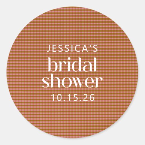 Rustic Autumn Plaid Geometric Bridal Shower Classic Round Sticker