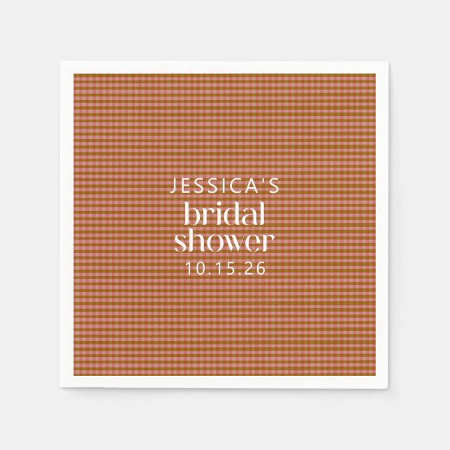 Rustic Autumn Plaid Geometric Custom Bridal Shower Napkins (Front)
