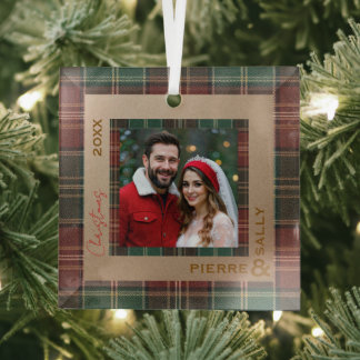 Rustic Autumn Plaid Glass Ornament
