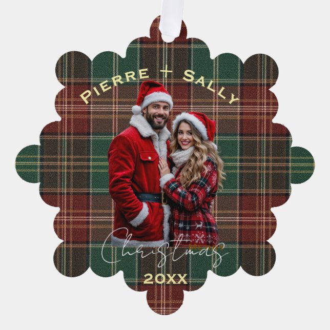 Rustic Autumn Plaid Ornament Card (Front)