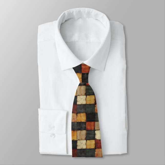 Rustic Autumn Plaid Pattern Neck Tie (Tied)