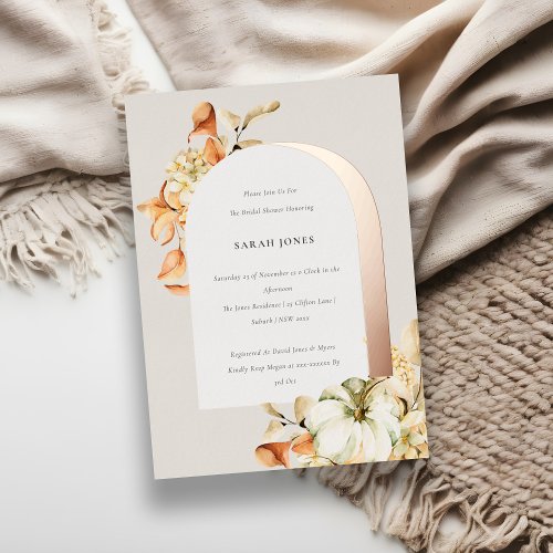 Rustic Autumn Pumpkin Arch Floral Bridal Shower  Foil Invitation