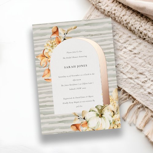 Rustic Autumn Pumpkin Arch Floral Bridal Shower Foil Invitation