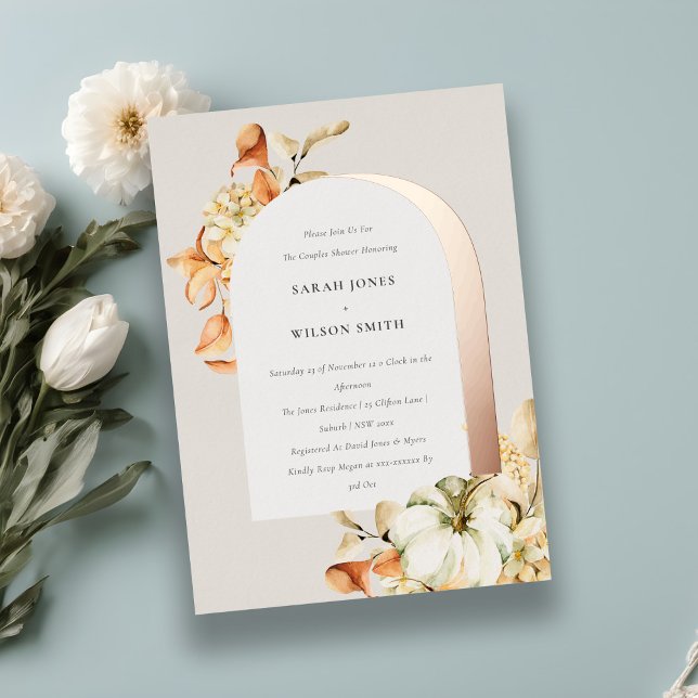 Rustic Autumn Pumpkin Arch Floral Couples Shower Foil Invitation (Creator Uploaded)