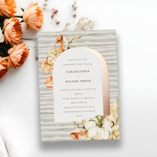 Rustic Autumn Pumpkin Arch Floral Engagement Foil Invitation