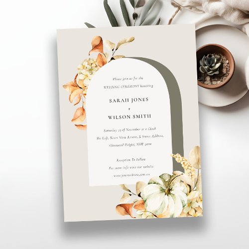 Rustic Autumn Pumpkin Arch Floral Wedding Invite