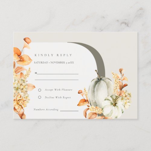 Rustic Autumn Pumpkin Arch Floral Wedding RSVP Enclosure Card