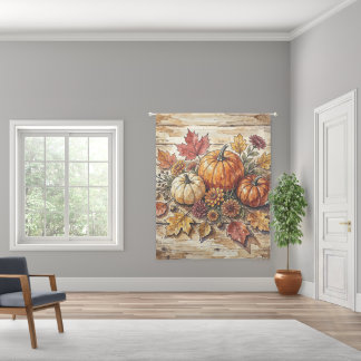 Rustic Autumn Pumpkin & Autumn Leaves Watercolor Sheer Curtains