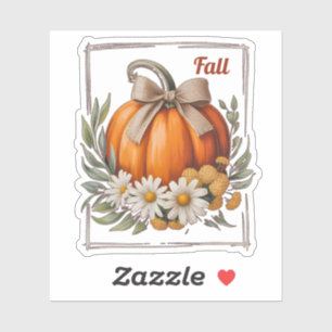 Rustic Autumn Pumpkin Burlap Bow Daisies Harvest Sticker