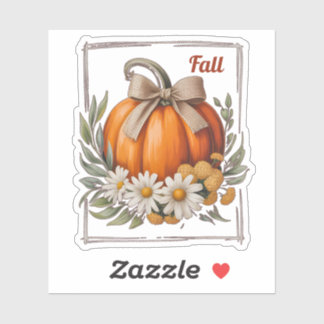 Rustic Autumn Pumpkin Burlap Bow Daisies Harvest Sticker