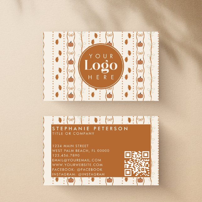 Rustic Autumn Pumpkin Fall Custom Logo QR Code Business Card (Creator Uploaded)
