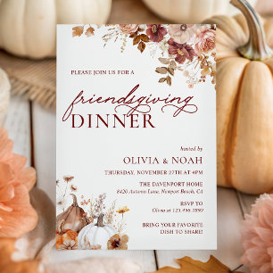 Rustic Autumn Pumpkin Floral Friendsgiving Dinner Invitation