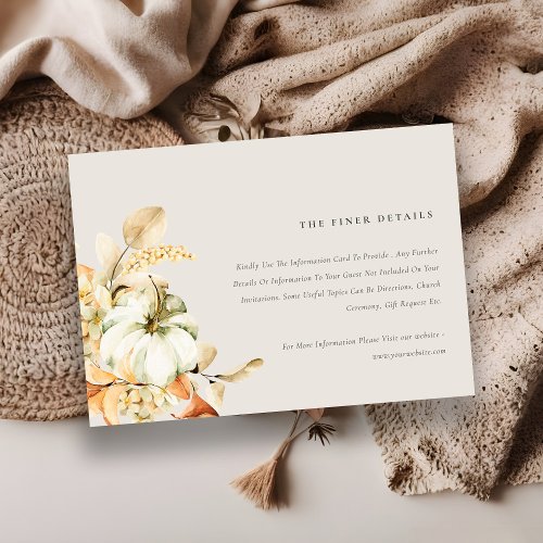 Rustic Autumn Pumpkin Leafy Floral Wedding Details Enclosure Card