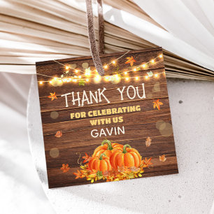 Rustic Autumn Pumpkin Patch Birthday Square Favor Tags